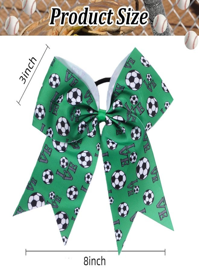 Hipcheer 12 PCS Softball Soccer Cheer Bows, Sparkly Rugby Hair Bows with Elastic Hair Ties Accessories for Teens Girls Women Cheerleading Softball Competition Sports (Green Soccer) - Image 4